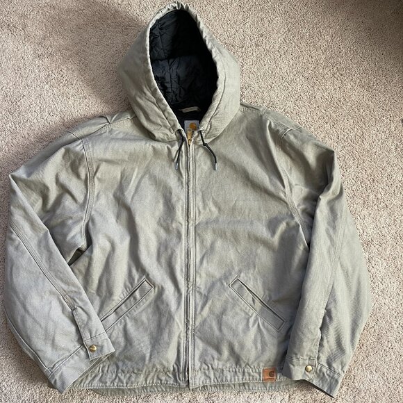 VTG Carhartt 100733 Washed Duck Quilted Lined Full-Zip Hooded Jacket Mens 2XL